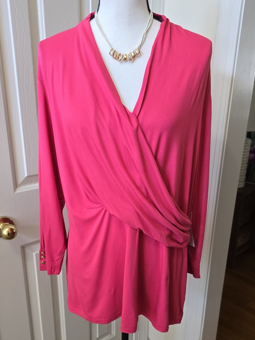 LIZ CLAIBORNE BRAND WOMEN'S PLUS SIZE PINK LONG SLEEVES DRAPED TOP SIZE 3X